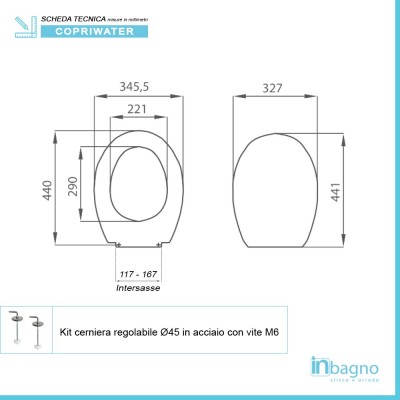 scheda tecnica Copriwater Compatibile serie Tenax di Dolomite Bianco in Termoindurente