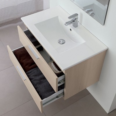 Mobile per bagno sospeso 81x50 cm larice con cassettoni con chiusura ammortizzata soft-close