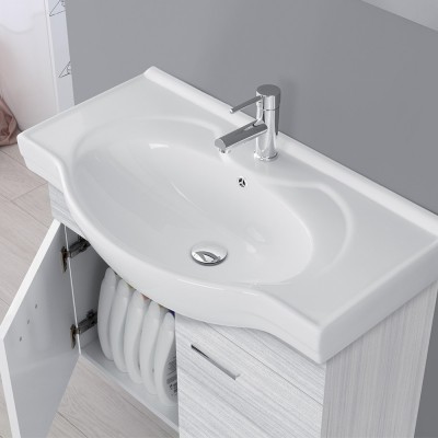 Mobile bagno sospeso moderno 81 cm grigio con 2 ante completo di lavabo e specchiera