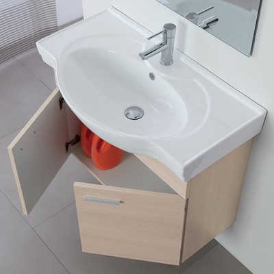 Composizione bagno sospesa 81 cm larice con 2 ante completa di lavandino e specchio a parete