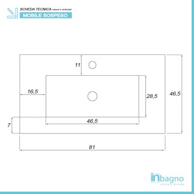 Scheda tecnica lavandino in ceramica bianca lucida dell'arredo bagno sospeso 81x50 cm bianco