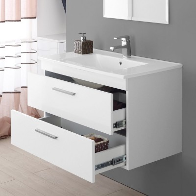 Mobile per bagno sospeso 81x50 cm bianco completo di lavamani e specchiera reversibile