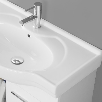 Arredo bagno sospeso 81 cm bianco lucido 2 ante con lavabo e specchio inclusi