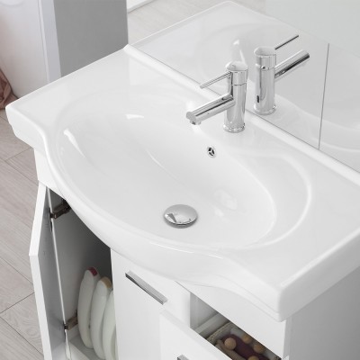 Mobile Bagno Bianco Lucido L. 82.5 cm 2 Ante, 2 Cassetti e Specchiera con Pensile e Luci Feridras - 5