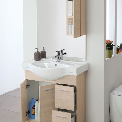 Mobile Bagno in legno Larice L. 82.5 cm 2 Ante, 2 Cassetti e Specchiera con Pensile e Luci Feridras - 6