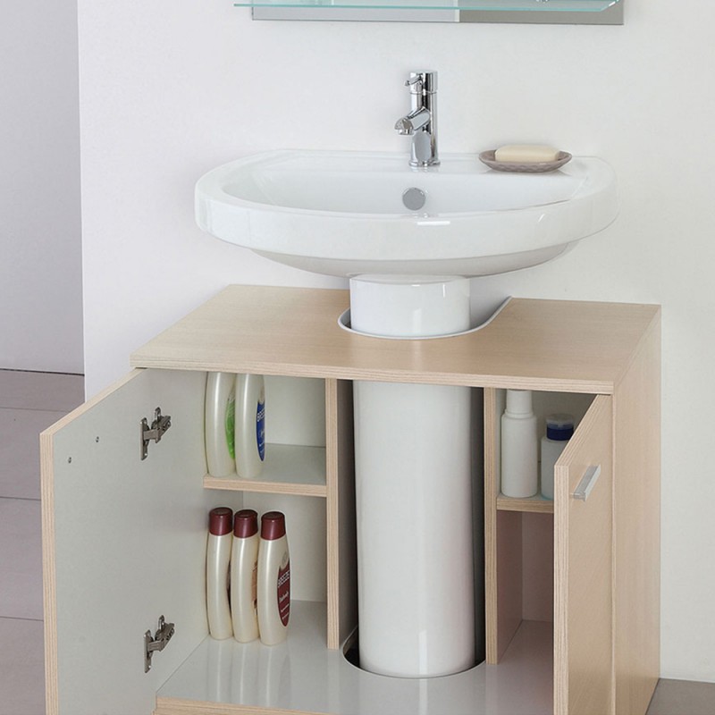 Mobile sotto lavabo bagno 70 cm bianco lucido 2 ante con piedini cromo