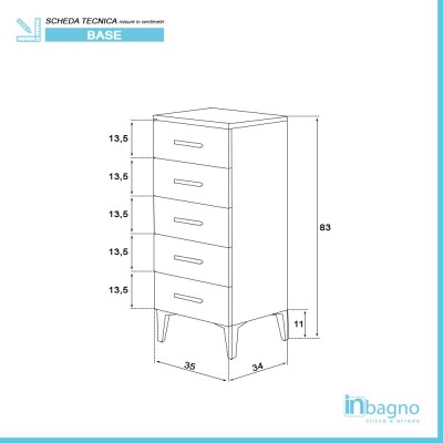 Base Cassettiera Moderna da Bagno con 5 Cassetti Bianca 35x83 cm Feridras - 3