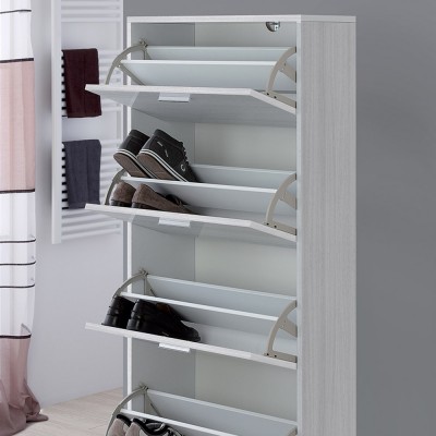 Mobile a scarpiera moderno grigio 70x29 cm con 4 ante a ribalta a doppia profondità con ripiano portaoggetti