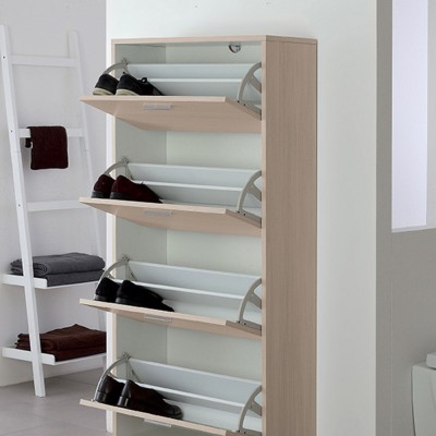 Mobile a scarpiera larice 70x29 cm con 4 ante a ribalta con doppia profondità e vano portaoggetti