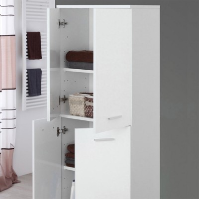 Mobile Alto Da Bagno Bianco 4 Ante 60x153,5 cm Multiuso e Scarpiera Feridras - 4
