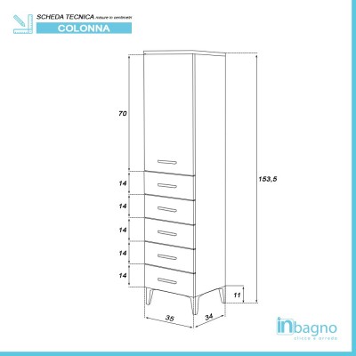 Colonna Bagno Bianca Porta Asciugamani H.154 Multiuso Con 5 Cassetti Feridras - 3