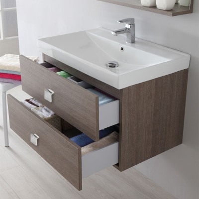 Mobile Bagno Sospeso 2 Cassettoni chiusura Rallenty Rovere Scuro 75x51 cm Feridras - 6