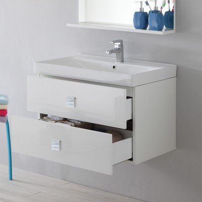 Mobile Bagno Sospeso 2 Cassetti Bianco Laccato 75x51 cm con Cassettoni Feridras - 5