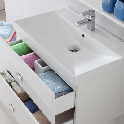 Mobile Bagno Sospeso 2 Cassetti Bianco Laccato 75x51 cm con Cassettoni Feridras - 6