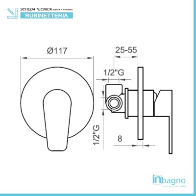 scheda tecnica Miscelatore Doccia Incasso Serie Eco Cromato Senza Deviatore