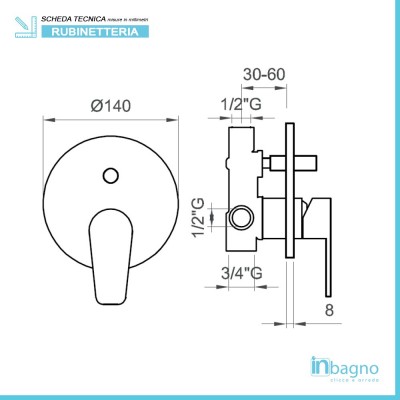 scheda tecnica Miscelatore Doccia a Incasso Cromo con Deviatore Serie Eco