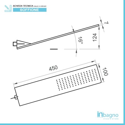 Misure Soffione a Sbalzo Inclinato con Effetto Pioggia in Acciaio Inox Cromo 45x10 cm