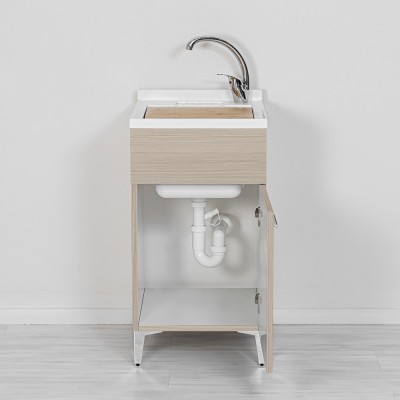 Lavatoio con mobiletto 45x50 cm 1 anta larice con vasca lavapanni in resina e tavoletta in legno