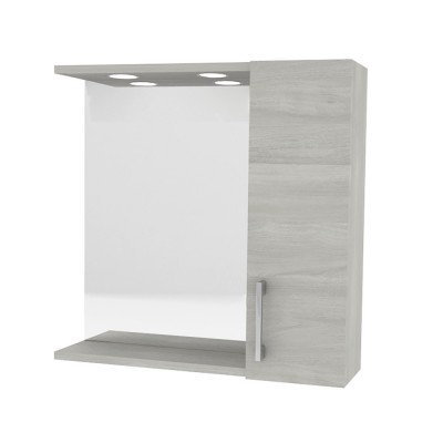 Specchiera Contenitore 1 Anta L.58 cm con Illuminazione LED Rovere Grigio