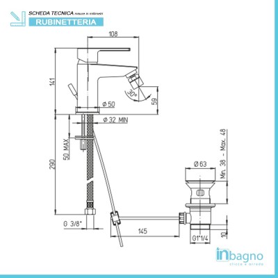 Scheda Tecnica Miscelatore Bidet Piralla Baci 0CI00094A16