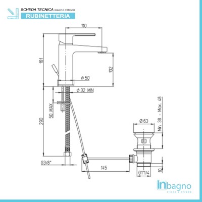 Scheda tecnica Miscelatore Lavabo Piralla Baci 0CI00088A16