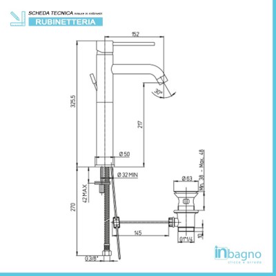 Scheda tecnica Miscelatore Lavabo Alto Piralla serie Essenza 0ES00488A16