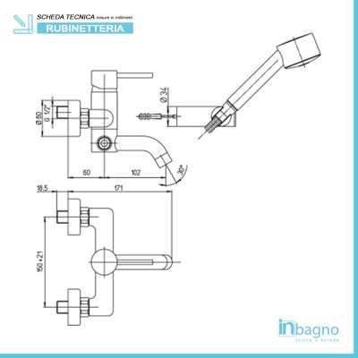 Scheda tecnica Miscelatore Vasca Piralla Serie Essenza 0ES00002A16