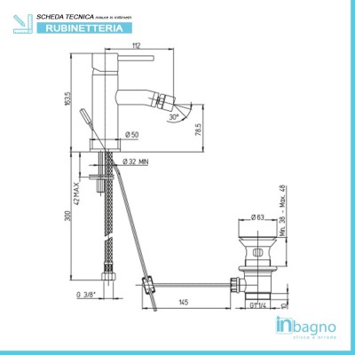 Scheda tecnica Miscelatore Bidet Piralla Essenza cromo