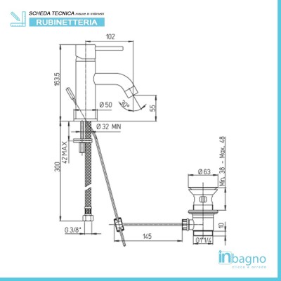 Scheda tecnica Miscelatore Lavabo Piralla Serie Essenza 0ES00088A16