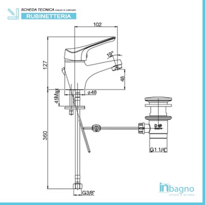 Miscelatore Lavabo Piralla Serie Ariel 0RE00088A16 con Piletta Piralla - 2