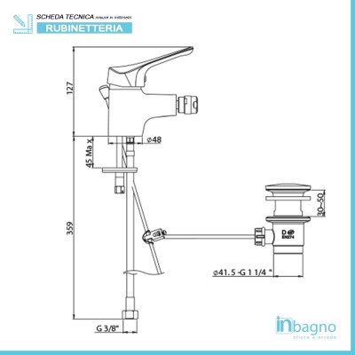 Miscelatore Bidet Piralla serie Aiel 0RE00094A16 Cromato con Piletta Piralla - 2