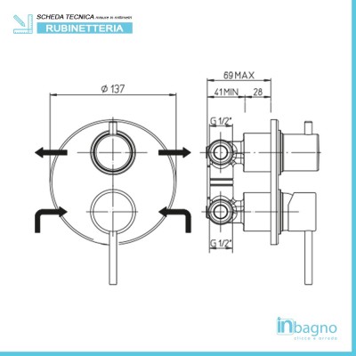 Scheda tecnica Miscelatore doccia incasso con deviatore Piralla Essenza cromo