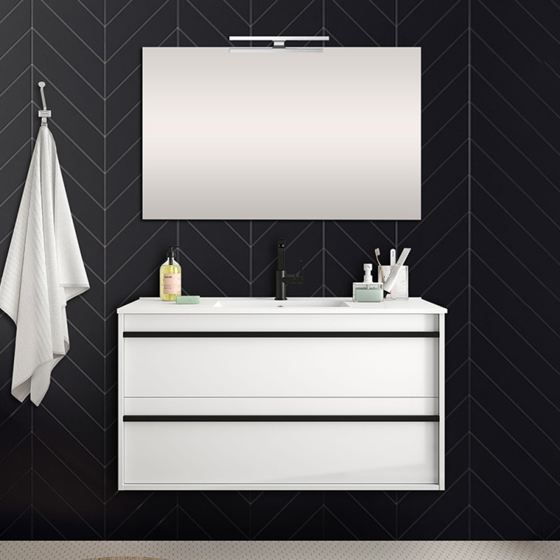 Mobile bagno da 100 cm Nilo bianco lucido con doppio cassetto lavabo e specchio Mobile bagno da 100 cm Nilo bianco lucido con doppio cassetto lavabo e specchio