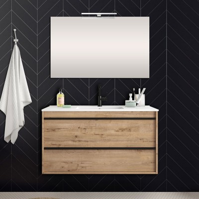 Mobile bagno da 100 cm Nilo rovere oak con doppio cassetto lavabo e specchio