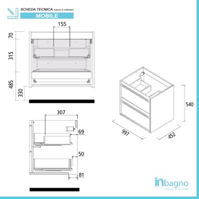 Mobile bagno da 100 cm Nilo rovere corteccia scheda tecnica