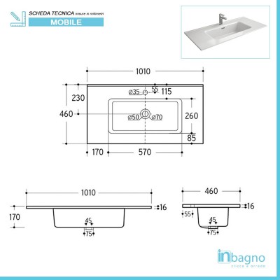 scheda tecnica lavabo Mobile bagno da 100 cm Nilo rovere corteccia