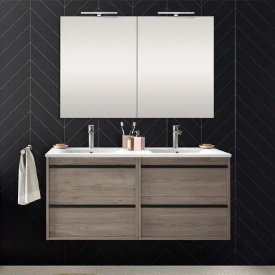 Mobile bagno da 120 cm Nilo rovere corteccia con 4 cassetti lavabo e 2 specchi