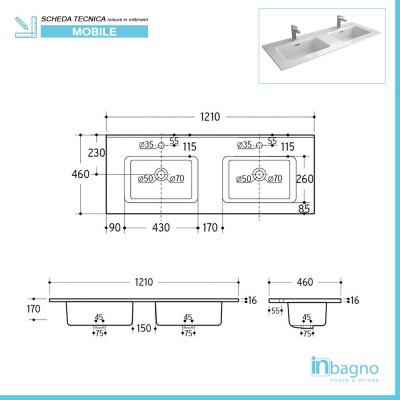 Mobile bagno da 120 cm Nilo scheda tecnica