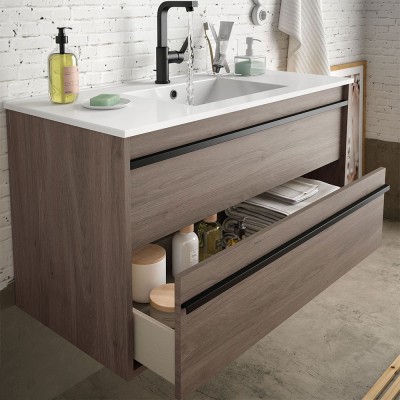 Mobile bagno da 120 cm Nilo rovere corteccia con 4 cassetti