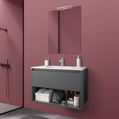 Mobile bagno rovere grigio completo lavabo in ceramica + specchio led 100 x 60  cm da selezionare in fase di ordine - Vendita Online ItaliaBoxDoccia