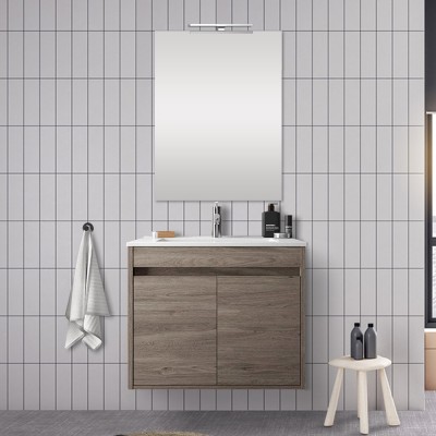 Mobile bagno 70 cm con 2 ante Mavi rovere corteccia con specchio