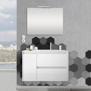 Mobile sospeso 85,5 cm Mavi 2 cassetti + anta sinistra bianco lucido