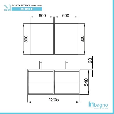 scheda tecnica Mobile bagno sospeso 120 cm