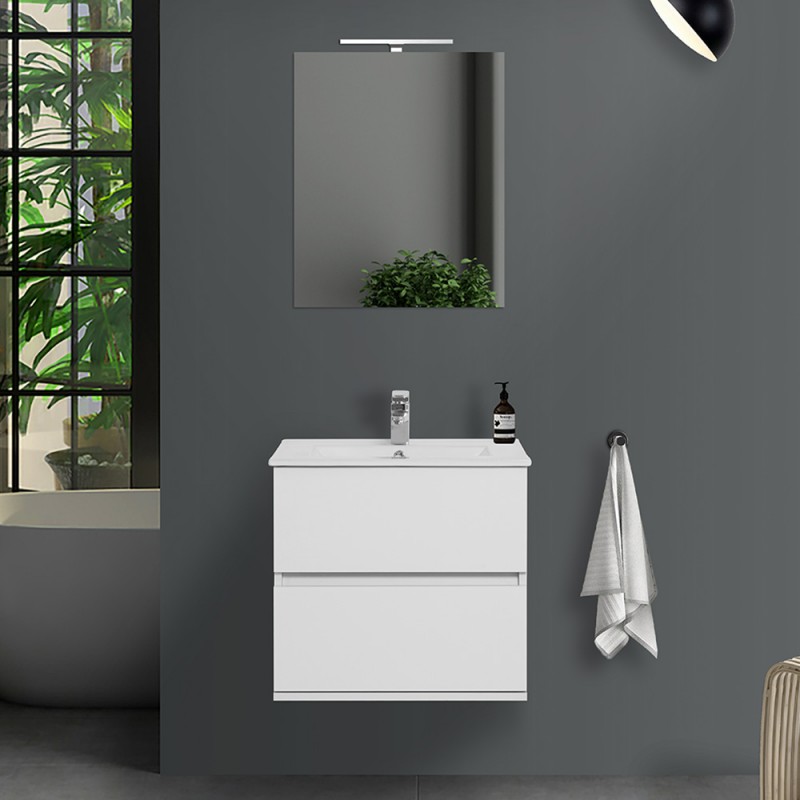 Mobile Bagno 60cm a Terra Con Tre Cassetti e Specchio