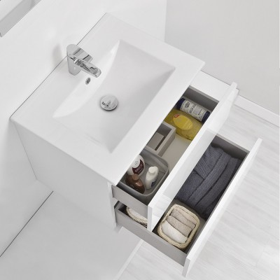Mobiletto bagno sospeso Duble 60 cm bianco lucido con lavabo e specchio inclusi