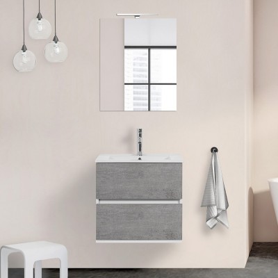 Mobile bagno sospeso 60 cm Duble grigio industrial con lavabo e specchio