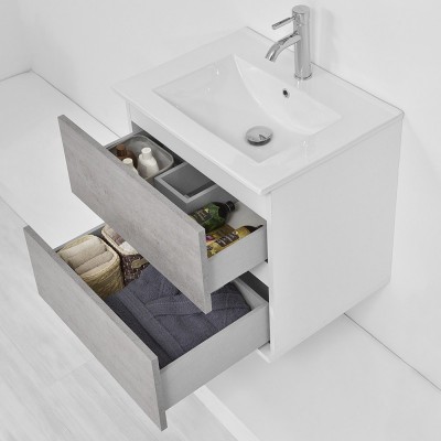 Mobiletto bagno sospeso 60 cm Duble grigio industrial con lavabo e specchio