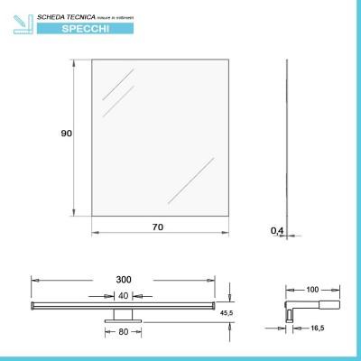 Specchio filo lucido reversibile 70x90 cm