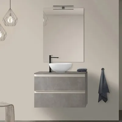 Mobile bagno sospeso 80 cm Master grigio effetto cemento per lavabo da appoggio
