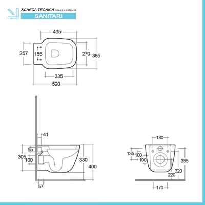 Disegno tecnico Tazza bagno sospesa